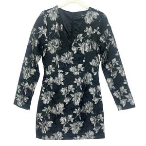 NWT Lulus Elegant Taste Black & Silver Floral Jacquard Mini Dress sz XS Cocktail